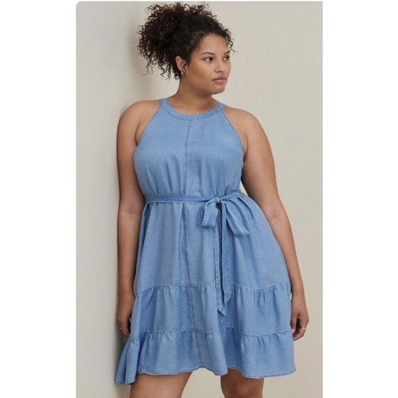 torrid Dresses & Skirts - Torrid High Neck Tiered Mini Dress Soft Chambray Blue Size 4 4X